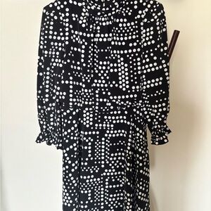 KARL LAGERFELD PARIS
Women's Dot-Print Mock-Neck 3/4-Sleeve Dress